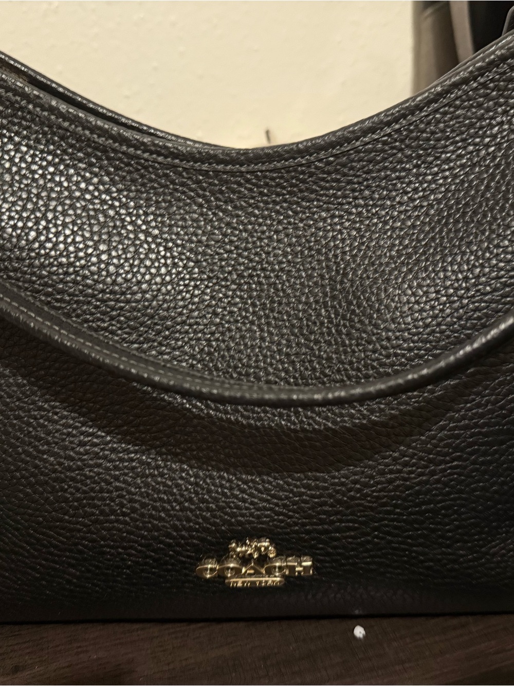 Coach Black Pebbled Leather Shoulder Hobo with Gold Hardware